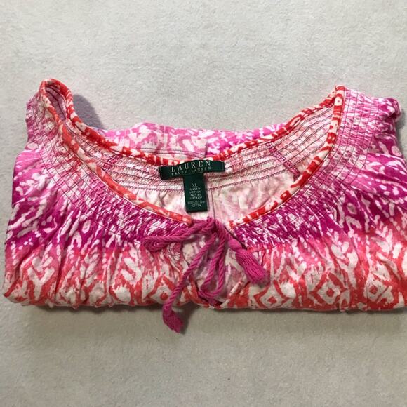 Lauren Ralph Lauren XL cotton short sleeve bright tassel tie scoop neck top - Picture 8 of 8